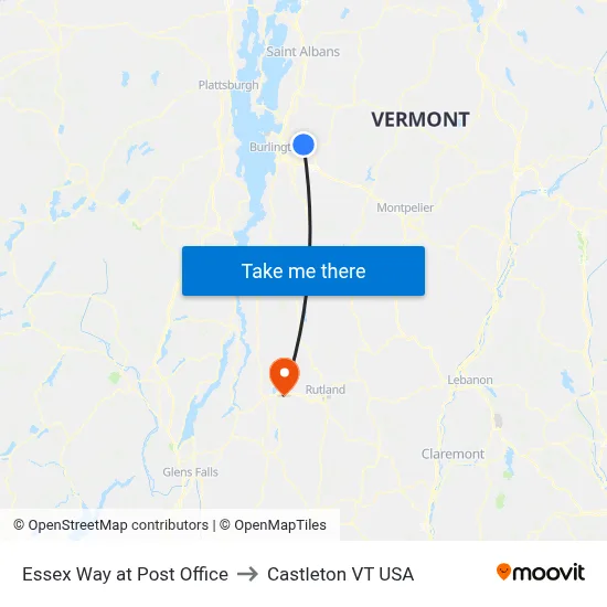 Essex Way at Post Office to Castleton VT USA map
