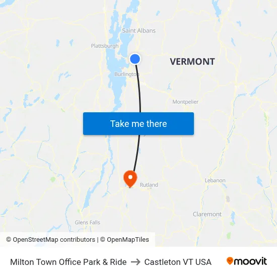 Milton Town Office Park & Ride to Castleton VT USA map