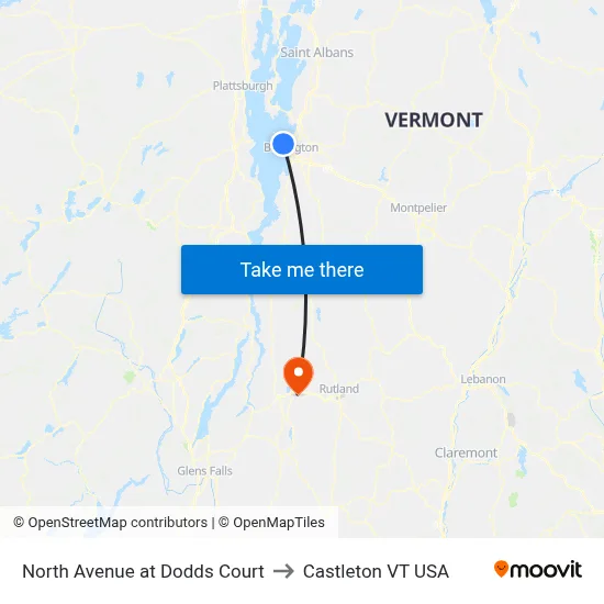 North Avenue at Dodds Court to Castleton VT USA map