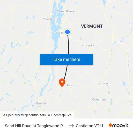 Sand Hill Road at Tanglewood Road to Castleton VT USA map