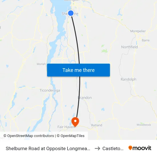 Shelburne Road at Opposite Longmeadow Drive (The Commons) to Castleton VT USA map