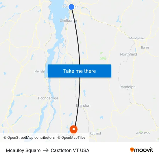 Mcauley Square to Castleton VT USA map