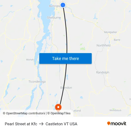 Pearl Street at Kfc to Castleton VT USA map
