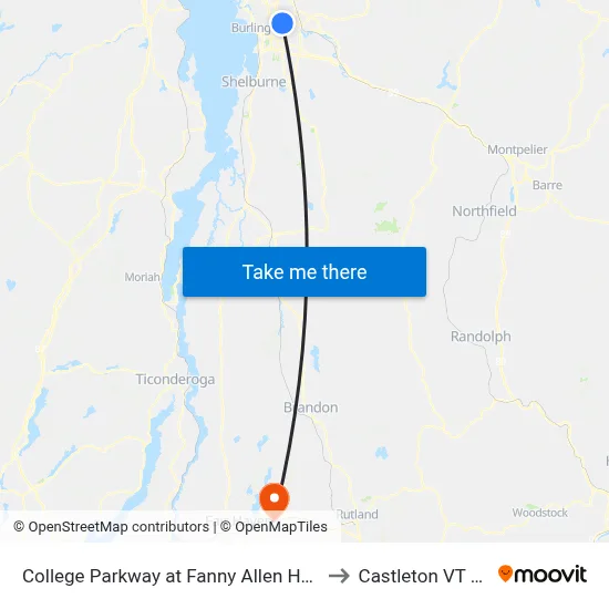 College Parkway at Fanny Allen Hospital to Castleton VT USA map