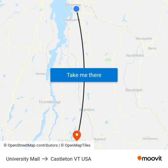 University Mall to Castleton VT USA map