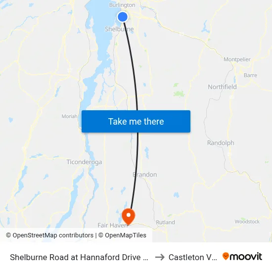 Shelburne Road at Hannaford Drive (Olive Garden) to Castleton VT USA map
