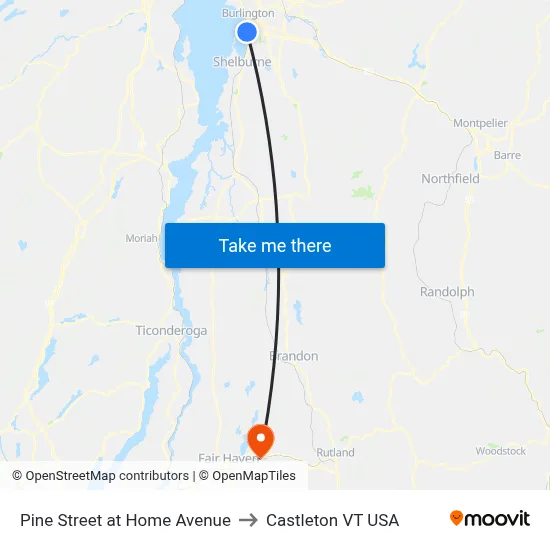 Pine Street at Home Avenue to Castleton VT USA map