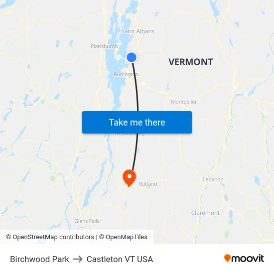 Birchwood Park to Castleton VT USA map