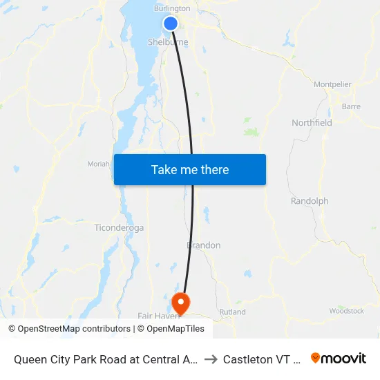 Queen City Park Road at Central Avenue to Castleton VT USA map