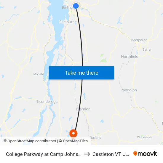 College Parkway at Camp Johnson to Castleton VT USA map