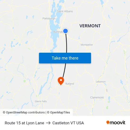 Route 15 at Lyon Lane to Castleton VT USA map