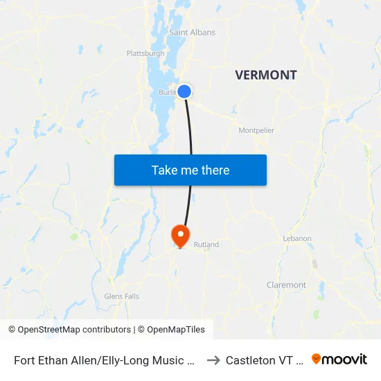 Fort Ethan Allen/Elly-Long Music Building to Castleton VT USA map