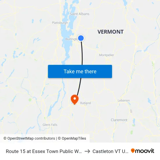 Route 15 at Essex Town Public Works to Castleton VT USA map