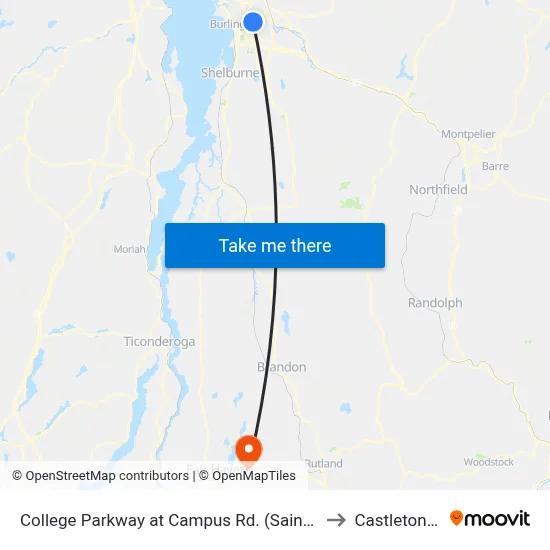 College Parkway at Campus Rd. (Saint Mikes West Entrance) to Castleton VT USA map