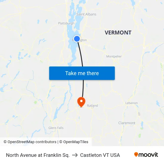 North Avenue at Franklin Sq. to Castleton VT USA map