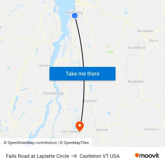 Falls Road at Laplatte Circle to Castleton VT USA map