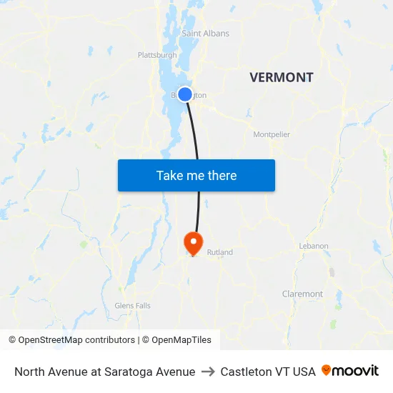 North Avenue at Saratoga Avenue to Castleton VT USA map