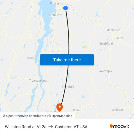 Williston Road at Vt 2a to Castleton VT USA map