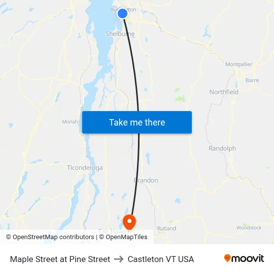 Maple Street at Pine Street to Castleton VT USA map