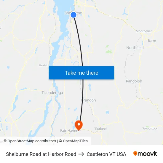 Shelburne Road at Harbor Road to Castleton VT USA map