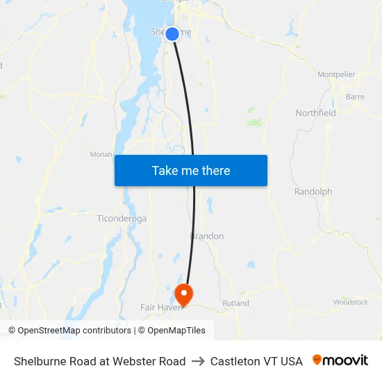 Shelburne Road at Webster Road to Castleton VT USA map