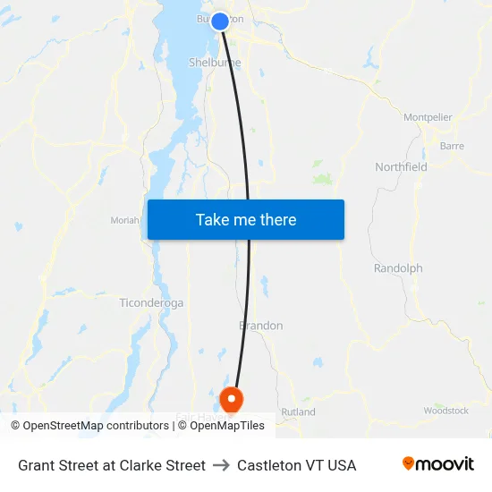 Grant Street at Clarke Street to Castleton VT USA map