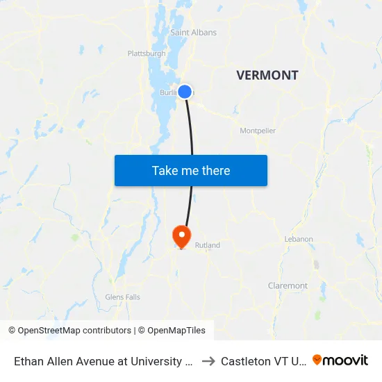 Ethan Allen Avenue at University Lane to Castleton VT USA map