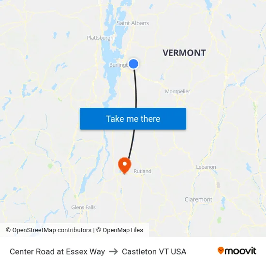 Center Road at Essex Way to Castleton VT USA map