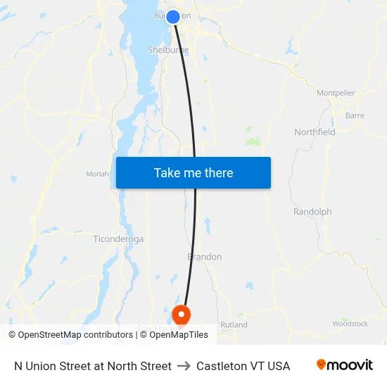 N Union Street at North Street to Castleton VT USA map