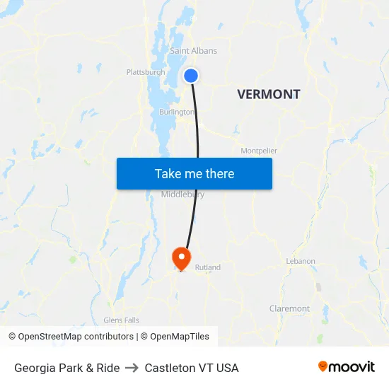 Georgia Park & Ride to Castleton VT USA map