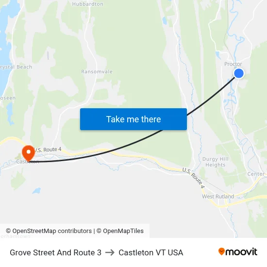 Grove Street And Route 3 to Castleton VT USA map