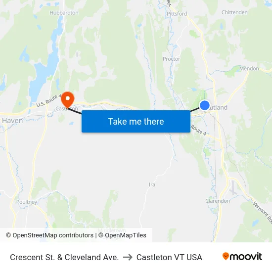 Crescent St. & Cleveland Ave. to Castleton VT USA map