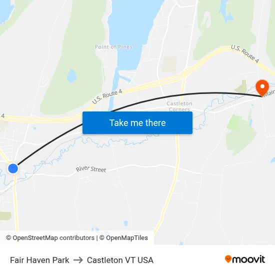 Fair Haven Park to Castleton VT USA map