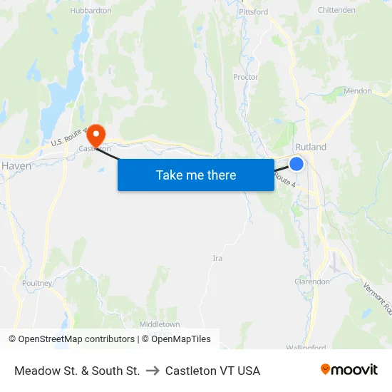 Meadow St. & South St. to Castleton VT USA map