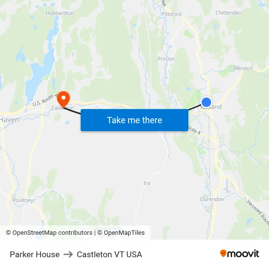 Parker House to Castleton VT USA map