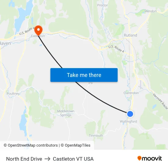 North End Drive to Castleton VT USA map