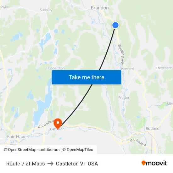 Route 7 at Macs to Castleton VT USA map