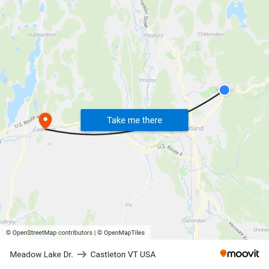 Meadow Lake Dr. to Castleton VT USA map