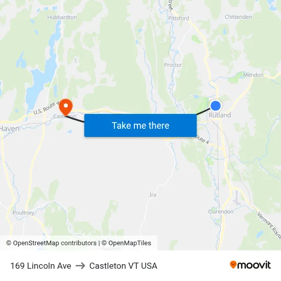 169 Lincoln Ave to Castleton VT USA map