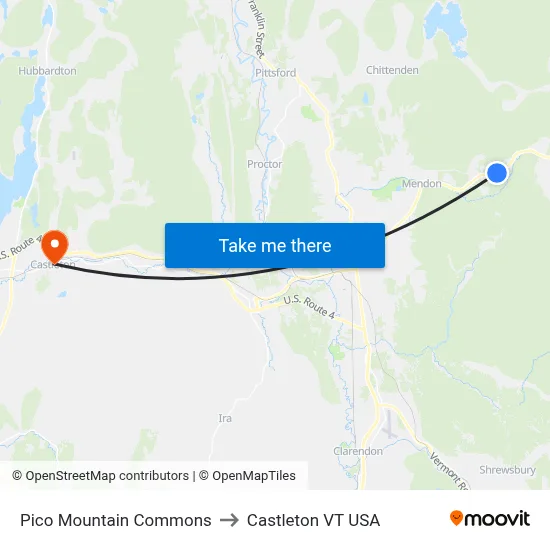Pico Mountain Commons to Castleton VT USA map