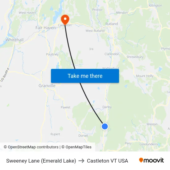 Sweeney Lane (Emerald Lake) to Castleton VT USA map
