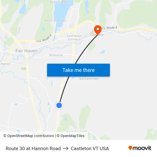Route 30 at Hannon Road to Castleton VT USA map