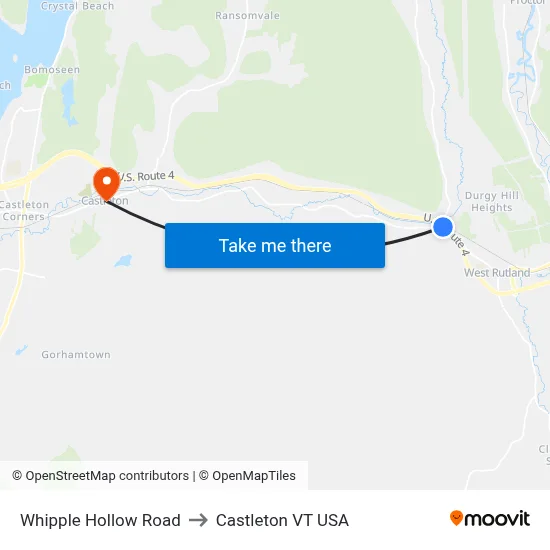 Whipple Hollow Road to Castleton VT USA map