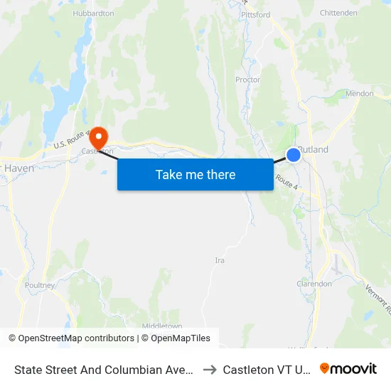 State Street And Columbian Avenue to Castleton VT USA map