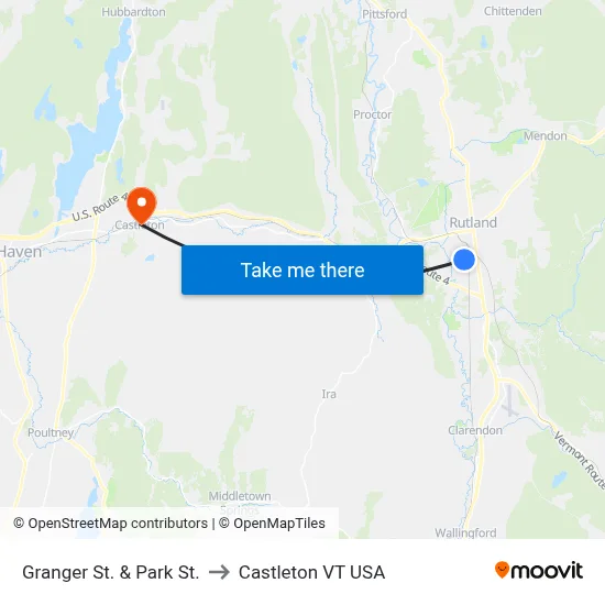 Granger St. & Park St. to Castleton VT USA map