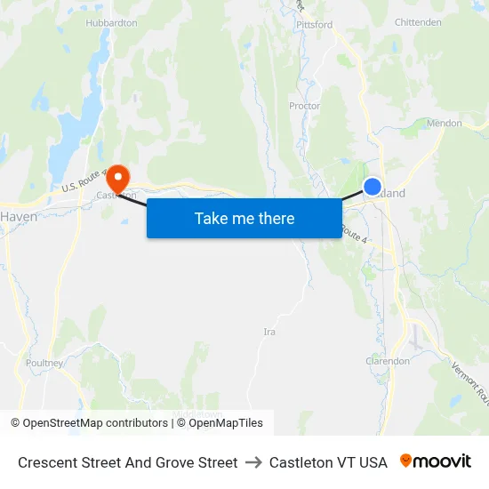 Crescent Street And Grove Street to Castleton VT USA map