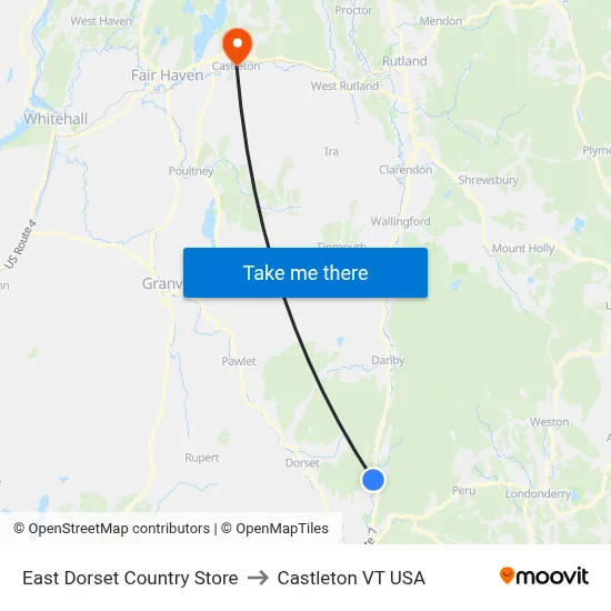 East Dorset Country Store to Castleton VT USA map