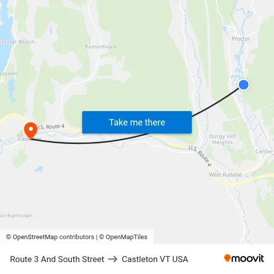 Route 3 And South Street to Castleton VT USA map