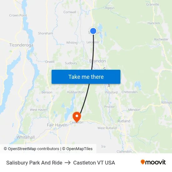Salisbury Park And Ride to Castleton VT USA map