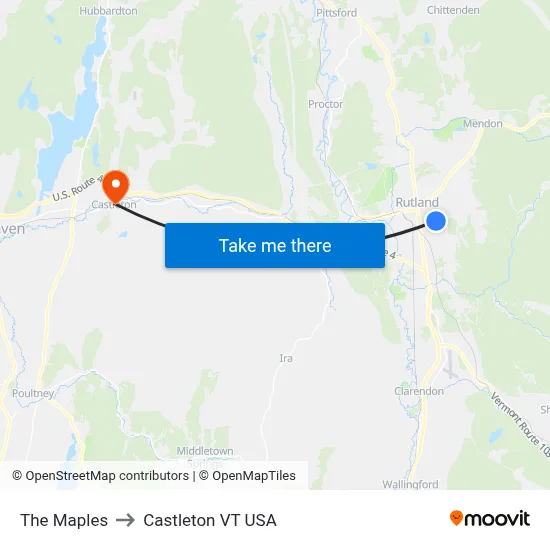 The Maples to Castleton VT USA map